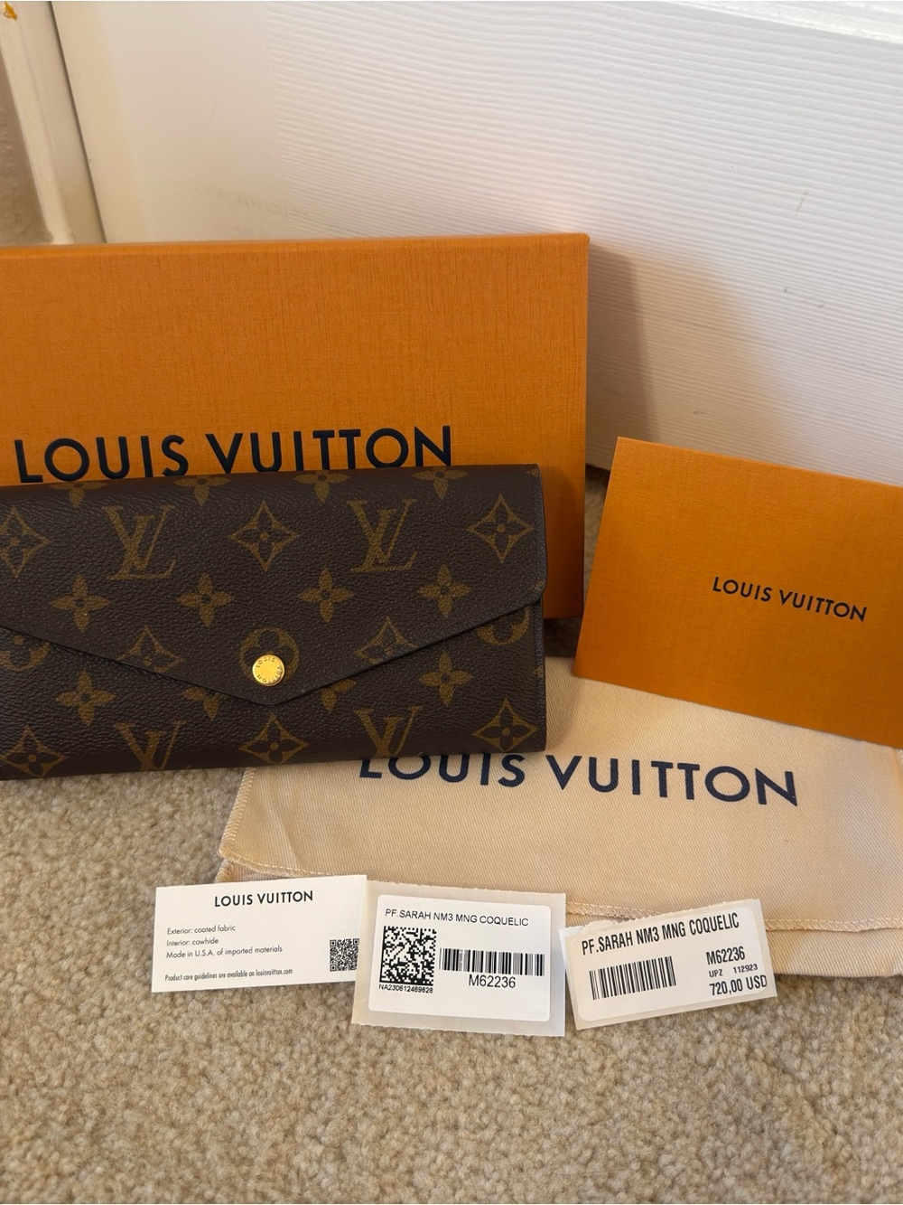 Louis Vuitton Monogram Sarah Wallet Brown/Red Interior Clutch Style